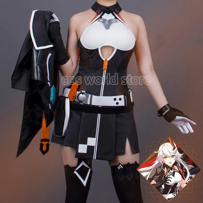 Hra  Impact 3 Kiana Kaslana Cosplay Kostým Dámske Sexy Šaty 3D Pokrývka hlavy Rukavice Plášť Uniforma Halloweenske Párty Oblečenie