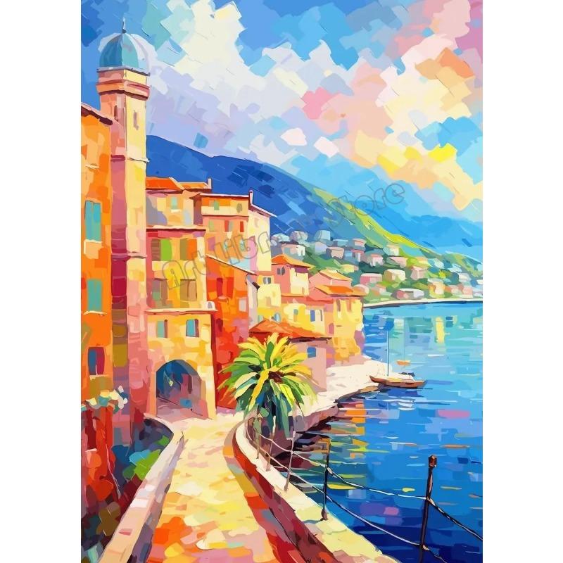 Ocean Beach House Coastal Tranquil Seaside Landscape Canvas Painting  Wall Art Pictures for Home Room Decor  Poster Prints