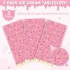 3Pcs Sprinkle Donut Tablecloth, Pink Ice Cream Table Cloth Disposable Plastic Rectangle Table Covers for Baby Girl Sweet One Birthday Donut Grow Up
