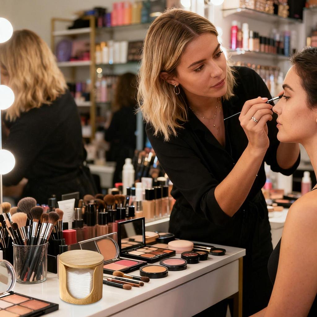 Cotton Rounds Holder Organizer Makeup Remover Pads Storage Box with Lid wood Vanity Table Organizer for Bathroom Bedroom