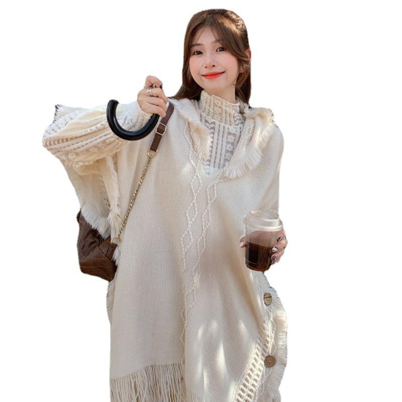 Hooded Sweater Women'S Lazy Style Loose Outer With Medium And Long Cape Jacket 0221 #