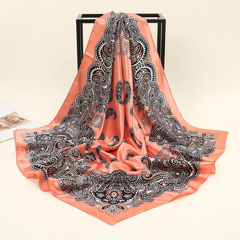 2025 Fashion Silk Square Scarf for Women Hair Band Soft Neckerchief Vintage Hijab Flower Print Headscarf Female Pashmina Bandana