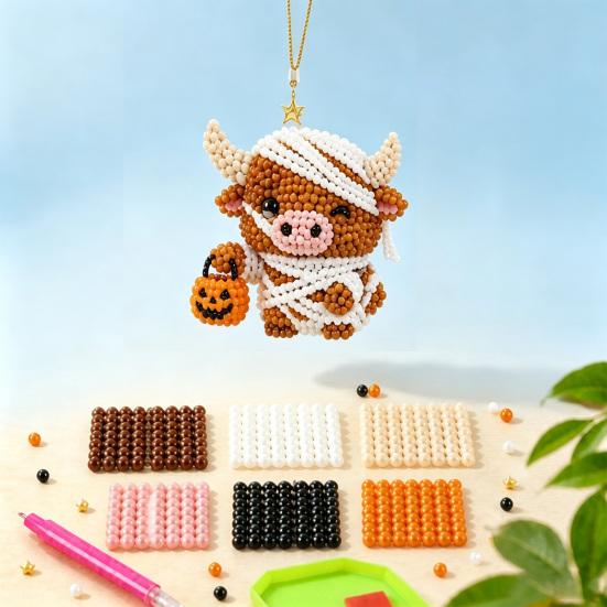 Yousheng 3D Beaded Animal Kit,Cute Tiny Highland Cow Beading Kit with Colorful Embroidery Beads And Instructions,Handmade Bead Art Craft for Beginners