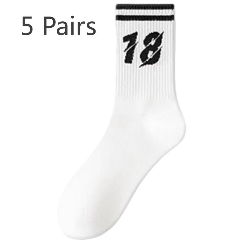 5 Pairs of Men's Autumn Trend Sports Pure Cotton Middle Tube Deodorizing and Wicking Sweat Teenagers Socks