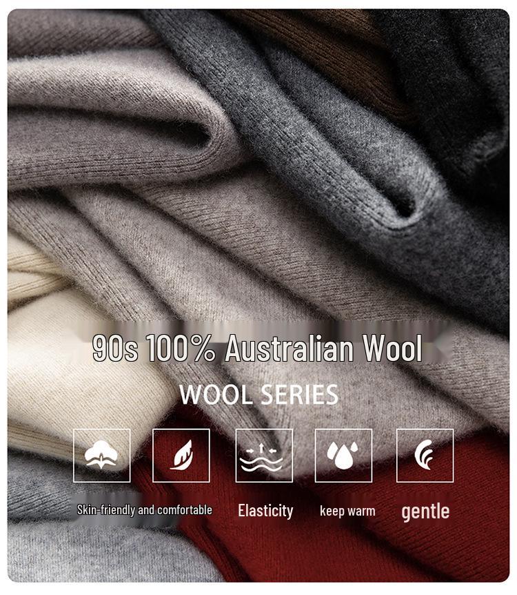 100% Pure Wool Red Elastic Waist Wide-Leg Pants for Autumn/Winter