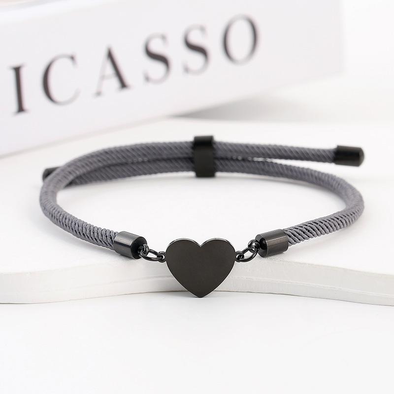 15mm Heart-Shaped Adjustable Stainless Steel Multi-Color Milan Rope Bracelet with Blank UV Laser Printing Surface