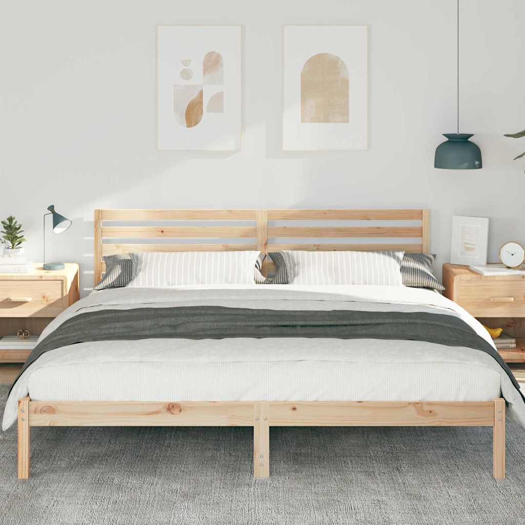 Brown Bed Frame with Headboard 180 x 200 cm Solid Pine Wood