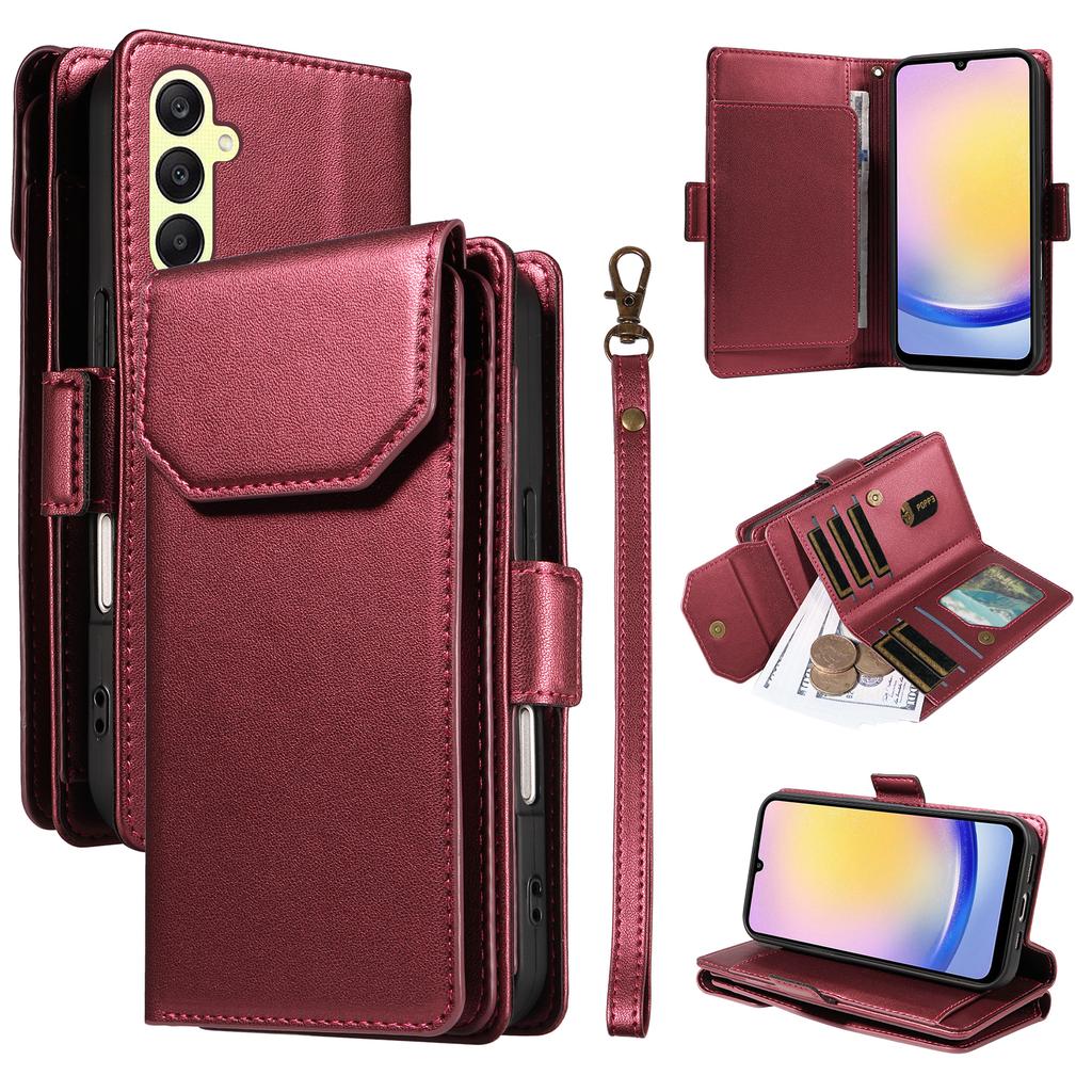 For Samsung Galaxy A25 5G (Global) Case with Multi-Card Holder and Strap PU Leather Phone Cover Stand