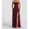 European American Women's Strapless Solid Color Backless Dress, Sexy High Slit Long Party Dress, New Fashion Casual Maxi Dress