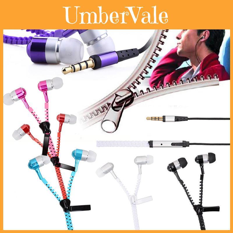 Metal Zipper Earphones With Microphone For Mobile Phone Listening And Call Control