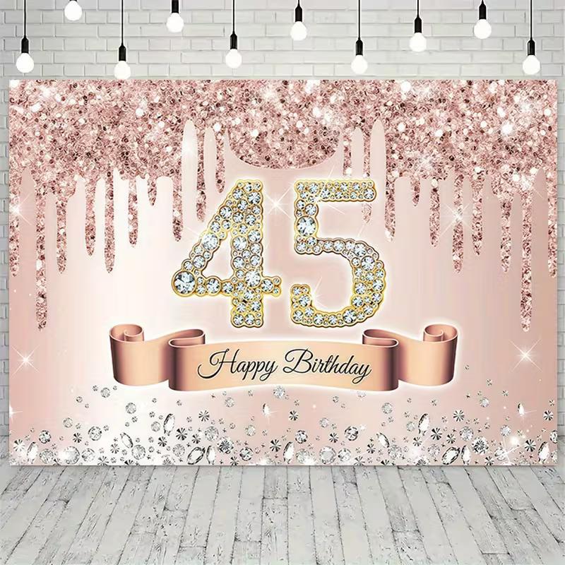 2D Luxury Rose Gold 45th Birthday Backdrop for Milestone Celebrations