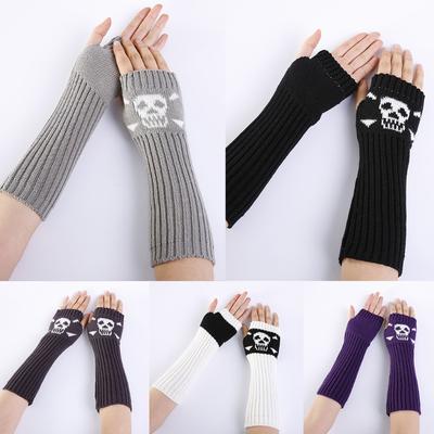 Winter Warme Fäustlinge Strick Fingerlose Armstulpen Warme Fahr-Armstulpen Totenkopf Dehnbar Weiche Handschuhe Halloween Kostüm