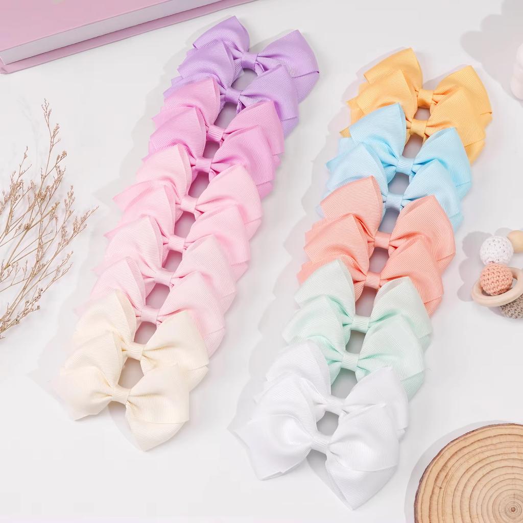 20Pcs 4inch Sweet Candy Color Bow Hair Clip Set for Baby Girls Cute Ribbon Hairpin Kids Headwear Children Hair Accessories Gifts