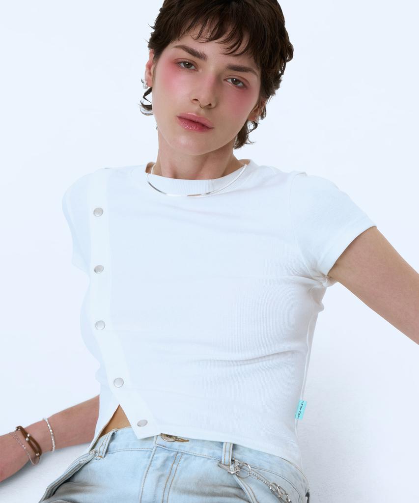 INSTANTFUNK Snap Button T-Shirt - White
