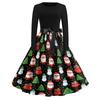 Women's Vintage V-Neck Christmas Print Casual Dress for Holiday Party