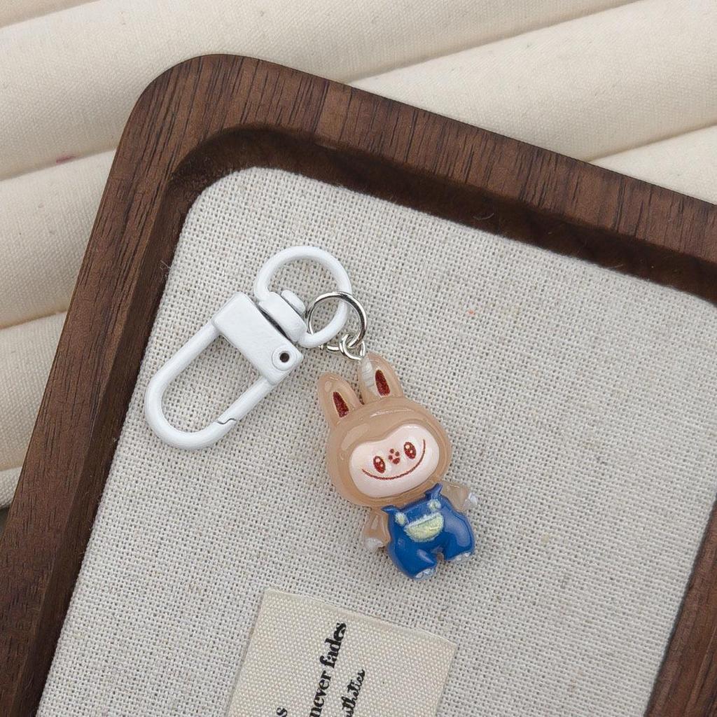 White Buckle I37 Overalls Keychain: Cute Doll Pendant & Elf Bag Charm Gift