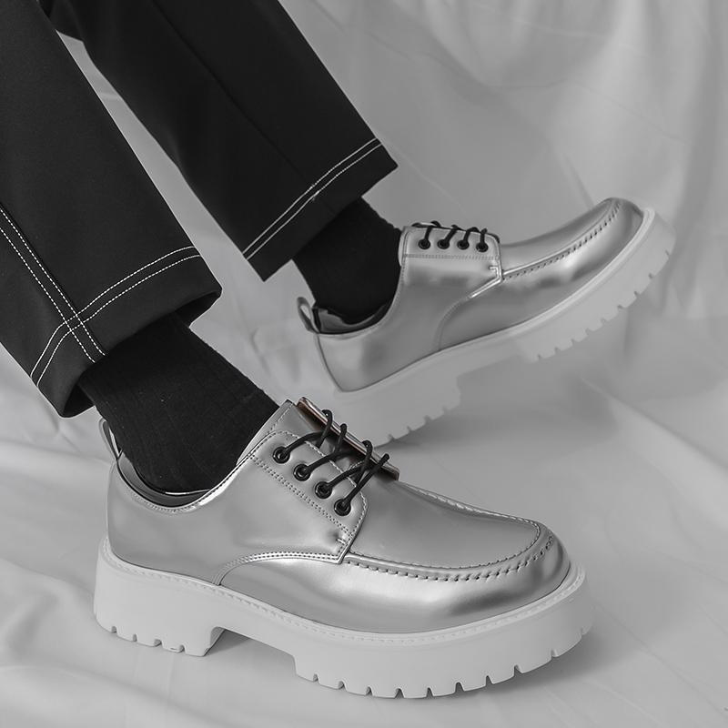Fashion New Thick Soled Casual Men's Leather Shoes Minimalist British Style Design Leisure Office and Business Adult Suit Shoes -46