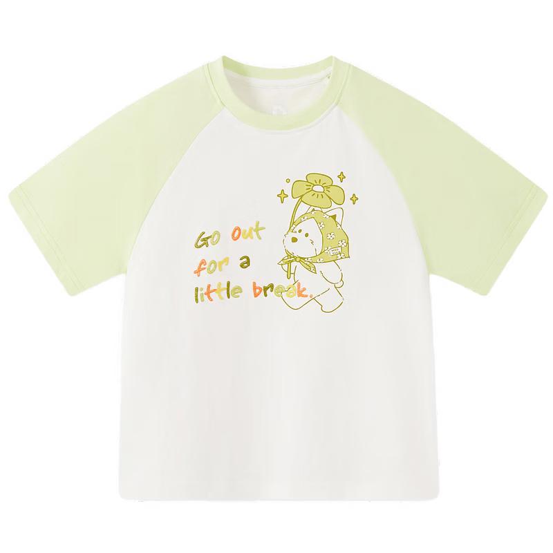 MQD Girls Cartoon Color-Block Cool-Feel T-Shirt 150 светло-зеленый