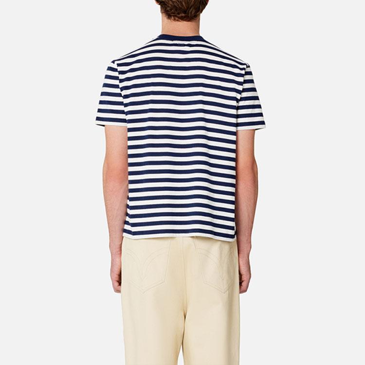 Amiparis SS23 Heart Design Cotton Striped Casual Round Neck Short Sleeve T-Shirt Unisex Tops Blue White UTS013074-492