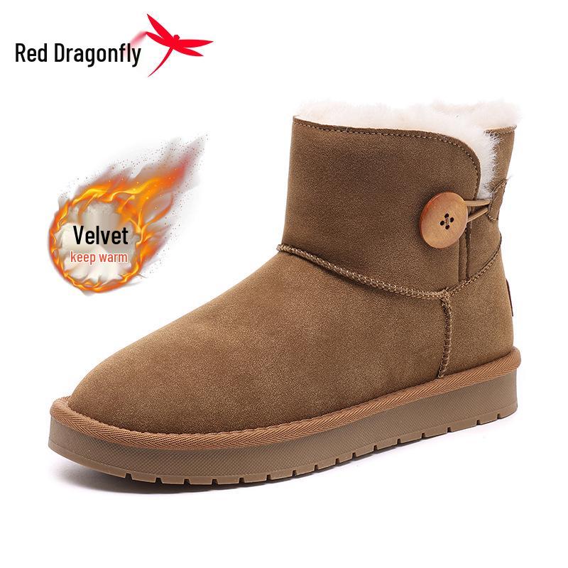 Red Dragonfly Women s Thick-Soled Snow Boots with Velvet Lining - Winter Short Boots 35