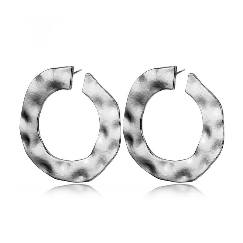 Popular Womens Alloy Round Hoop Earrings With Geometric Elements Gold And Silver