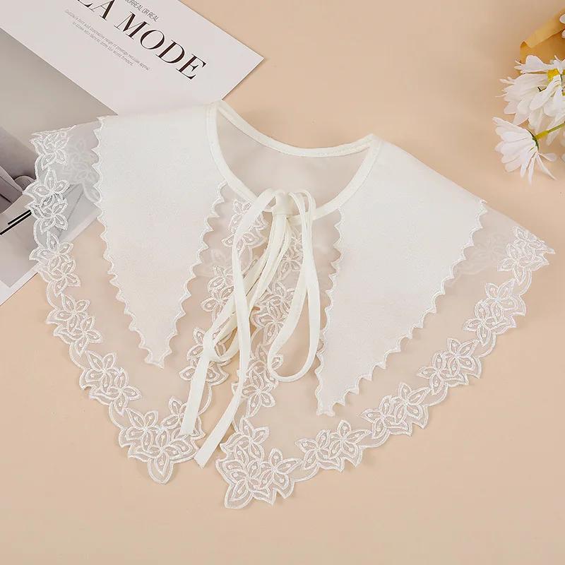White Lace Fake Collar for Women Embroidered False Collar Shirt Blouse Doll Sweater Decorative Shirt Detachable Collar