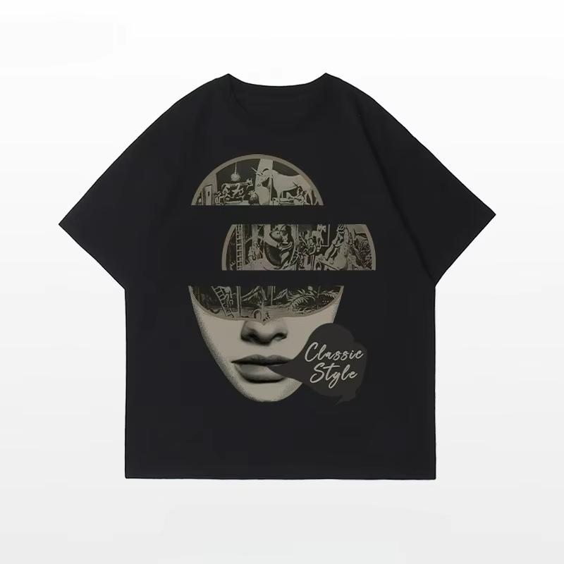 Motorcycle New Hip Hop Street Cotton T-Shirt Men's Summer Loose Versatile Casual Personality Couple