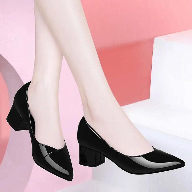 Fashion Women's Shoes Chunky Heels Ladies Pumps Block Heel with Medium Pointed Toe Moccasins Non Slip on Quick Delivery Luxury Brand 39