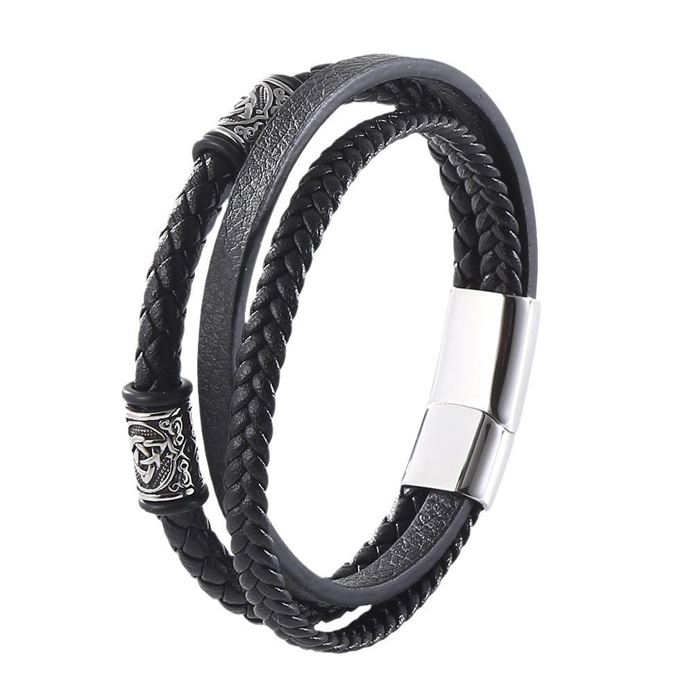 Men's Handmade Leather Bracelet with Cowhide Rope & Alloy Magnetic Buckle