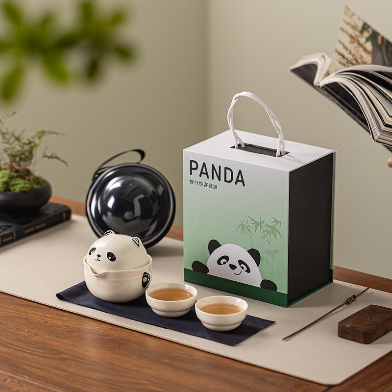 Ru Ware Panda Travel Tea Set: Portable Outdoor Kung Fu Set with One Pot and Three Cups