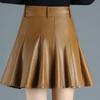 2022 High-Waisted A-line PU Faux Leather Pleated Skirt - Autumn/Winter Women's Stylish Short Umbrella Skirt