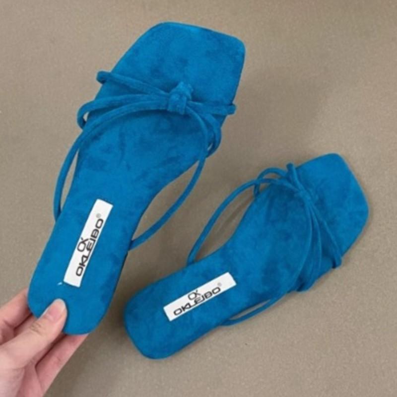 Fashion 2025 Summer New Fairy Tale Inspired Green Flat Thong Sandals for Women Anti-Slip Outdoor Beach Slides Trendy Outdoor Slippers