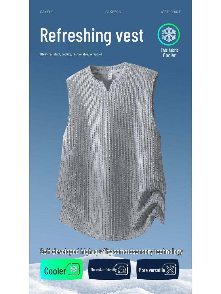 Men's Textured Sleeveless Heavyweight Sports Vest - Loose Fit, High-End Summer Feel