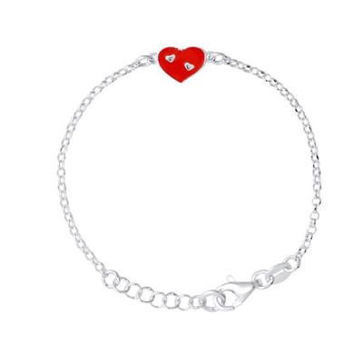 Children's Bracelet - LÉA &; ARTHUR - Red Heart - Rhodium-Plated 925 Silver - Adjustable Length - Unisex
