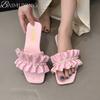 Women Slippers Flats Bead Sandals Square Toe Shoes Summer New 2025 Trend Open Toe Dress Casual Flip Flops Woman Beach Slides