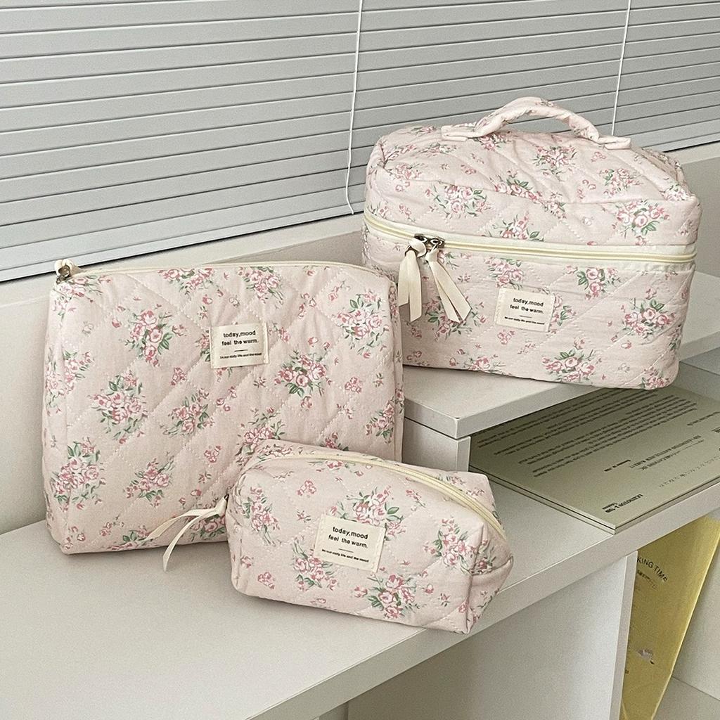 Fashion New Pink Flower Women Cosmetic Bags Handbag Travel Organizer Cosmetic Makeup Storage Pouch Portable Zipper Tote Bag