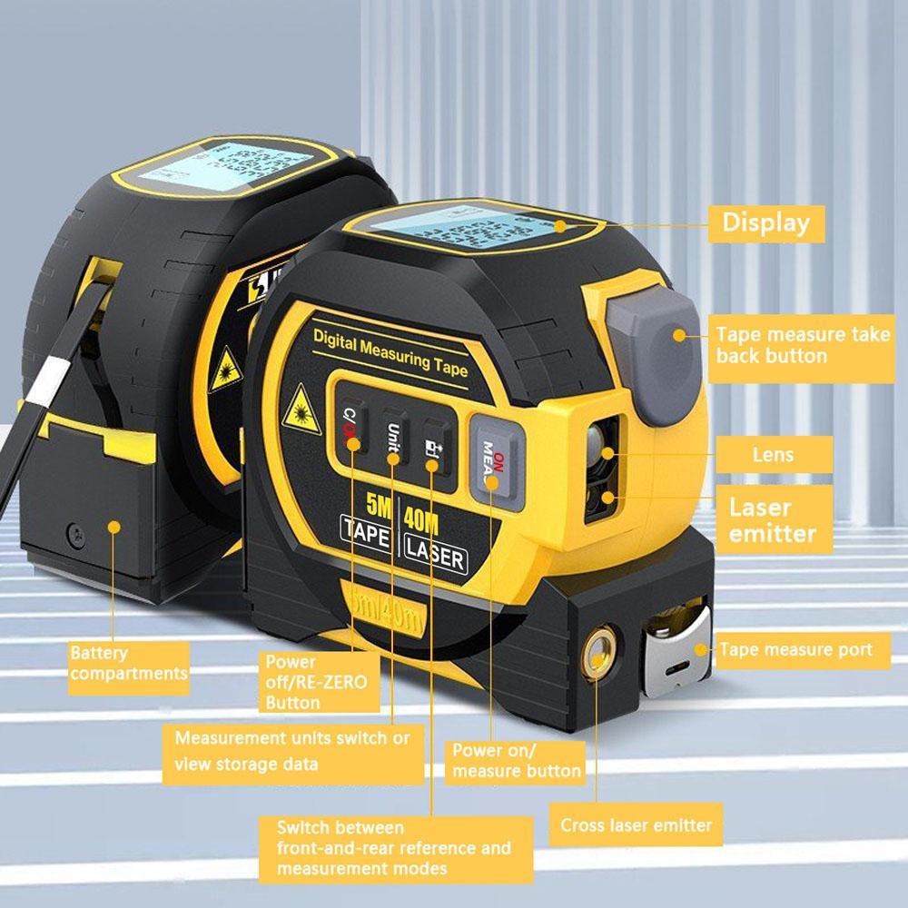 LCD Display Distance Meter Building Area Volumes  Measurement Equipment 3in1 Laser Rangefinder 5m Tape Measure Ruler