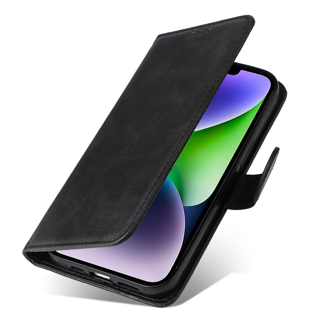 For iPhone 15 Anti-Scratch PU Leather Wallet Phone Case Calf Texture Flip Stand Cover