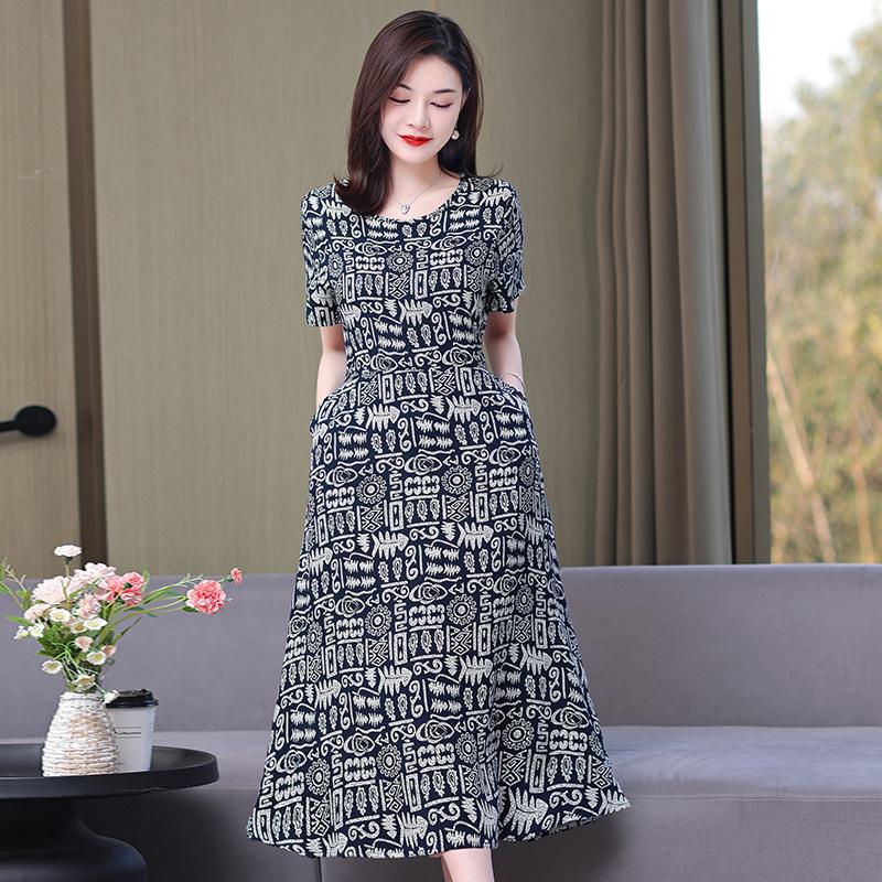 Sommer-Boho-Kleider für Damen, elegantes kurzärmliges langes Kleid in Übergröße