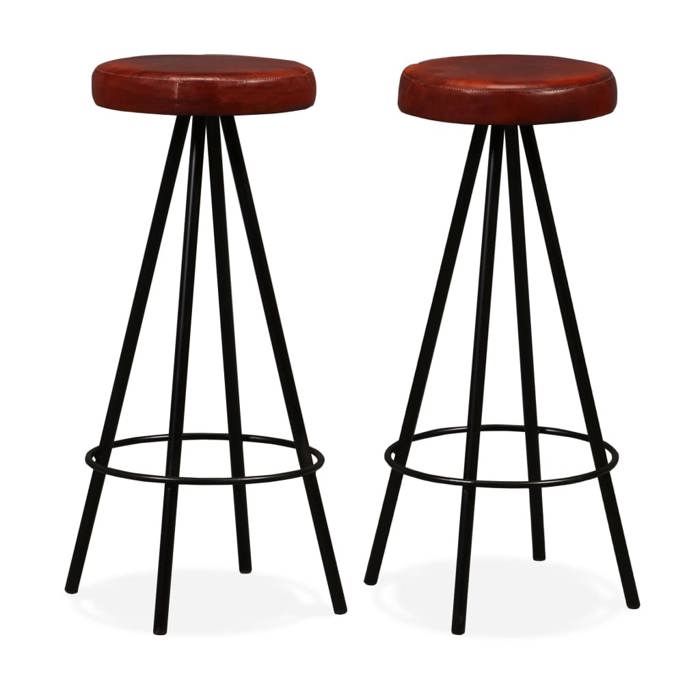Tabourets de bar - VIDAXL - Cuir véritable et acier - Lot de 2 - Style industriel