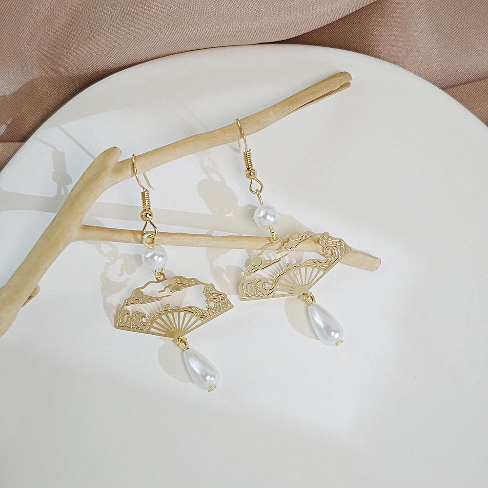 Retro Chinese Teardrop Pearl & Tassel Earrings with Auspicious Cloud Design