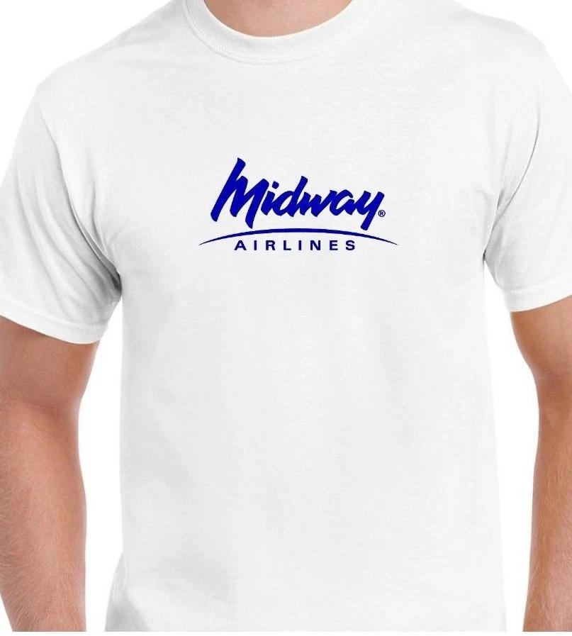 Midway Airlines Blue Logo US Aviation Airline White Cotton T-Shirt S