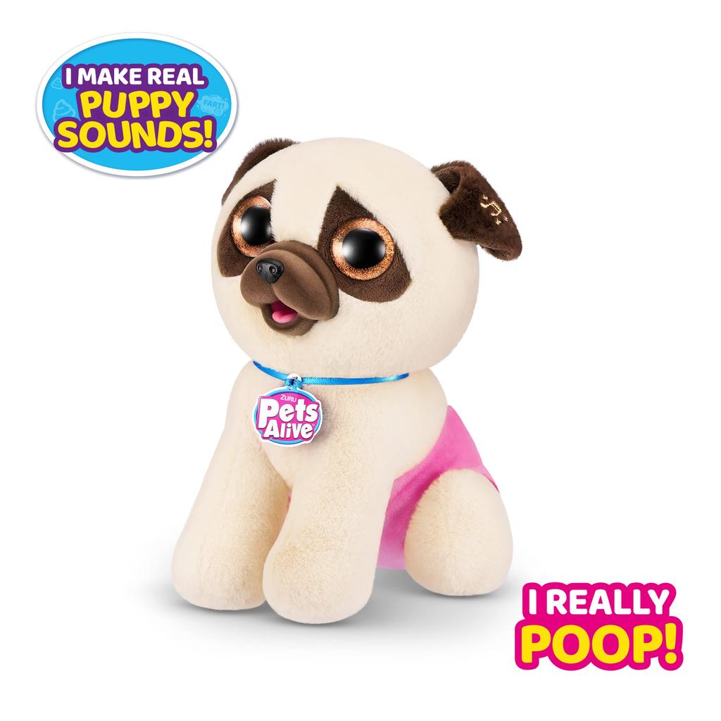 ZURU Pets Alive Poop Puppy (Pug) Surprise Puppy Plush Toy, Ultra Soft Stuffed Animal, Interactive Toy Pet, Electronic Pet Puppy for Girls and Kids