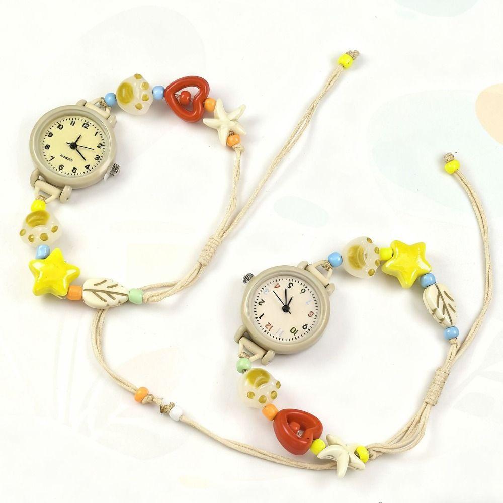 Beaded Star Heart Chain Watch Adjustable Quartz Watch Fashion Bracelet Watch  Women Girls