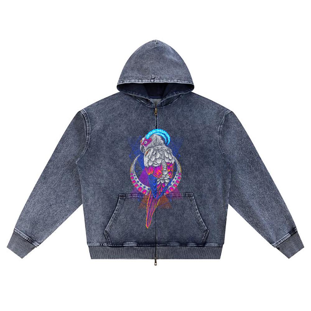 DTG Print Knitted Denim Zip-Up Hoodie Copy of Loro Magico Brother Print Zipper Hoodies  
