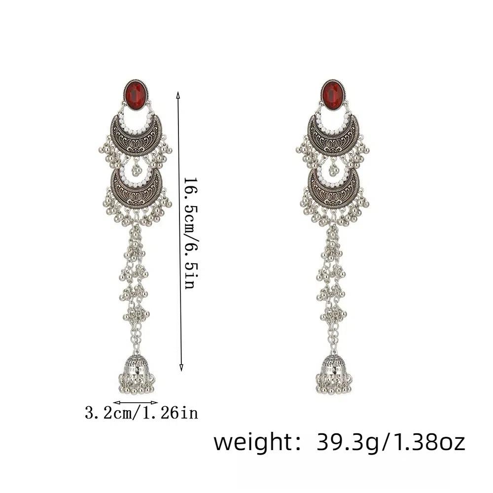 Vintage Bohemian Ethnic Style Bell Beaded Drop Long Tassel Dangle Earrings for Women