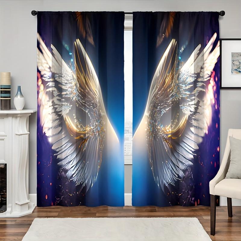 2pcs Angel Wings Printed Curtain For Home Decor Rod Pocket Window Treatment For Bedroom Office Kitchen Living Room Study Cortina