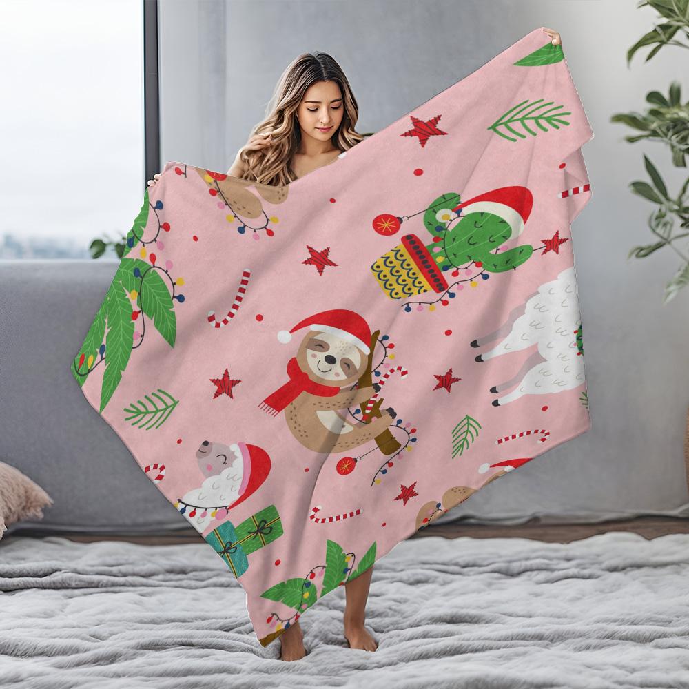 TU Cozy Christmas Throw Blanket Cute Sloth Holiday Gift Soft Fleece Blanket Decorative Throw for Couch Bed Living Room Festive H