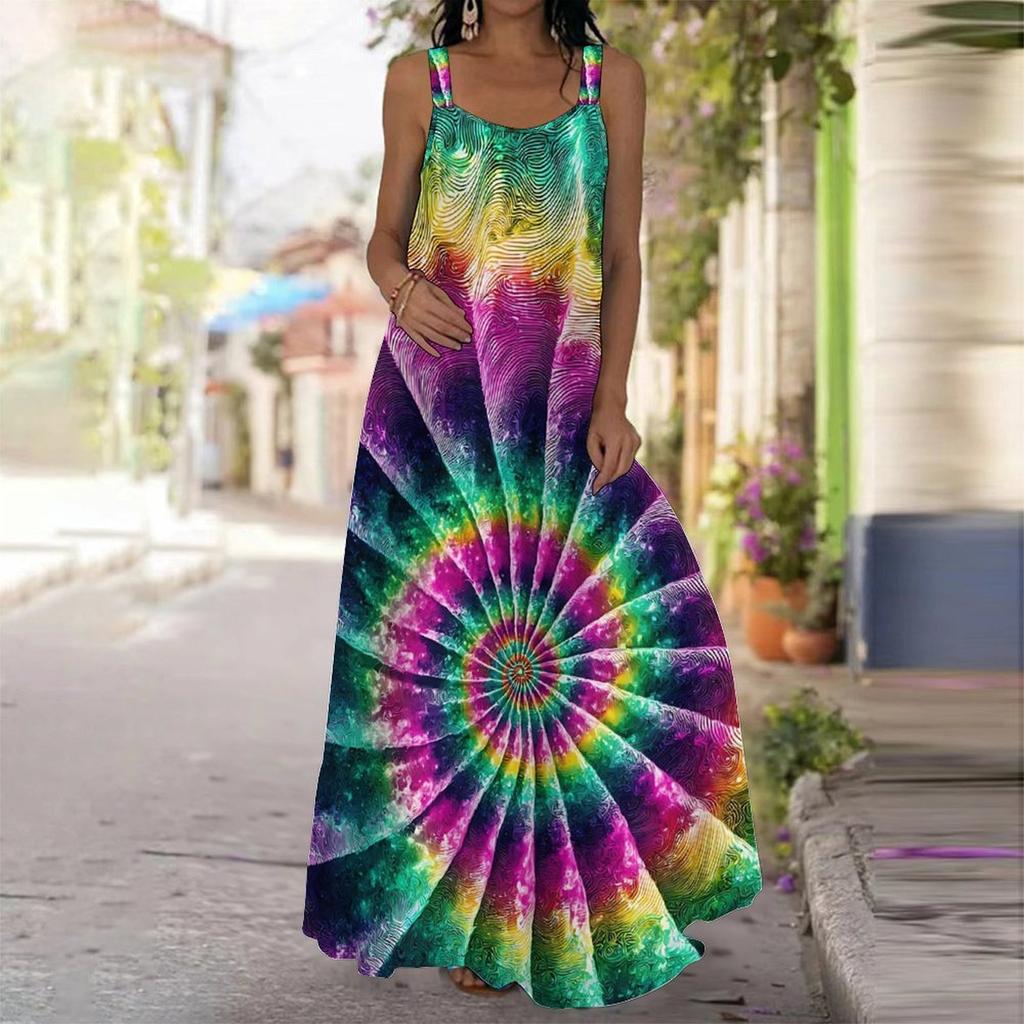Women's Slip Dress Maxi Long Dress Spiral Tie Dye Print Stitching Print Dress Spring & Summer Leisure Vacation