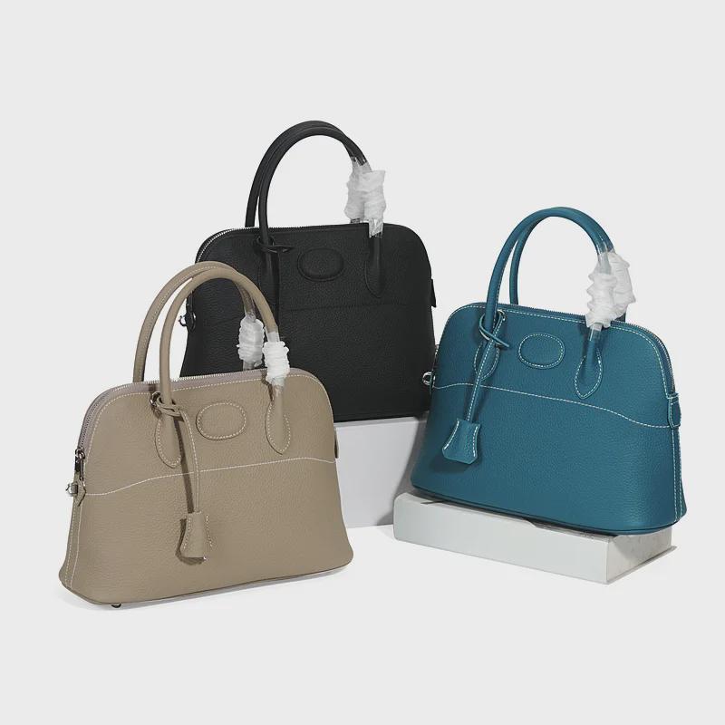 Νέα Γυναικεία Τσάντα Χειρός από Γνήσιο Δέρμα με Μοτίβο Λίτσι - Ευρωπαϊκό & Αμερικανικό Μοντέρνο Σχέδιο Κοχύλι